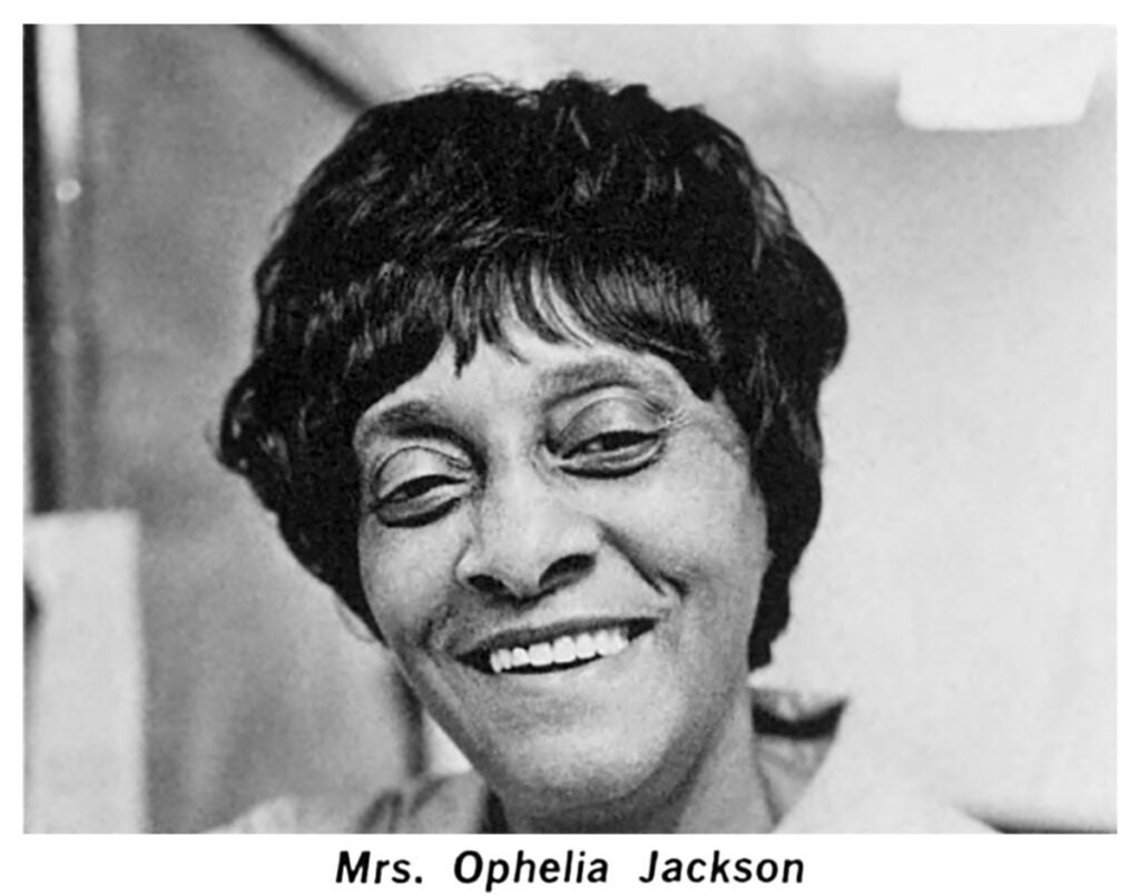 Ophelia Jackson, from the Barnes Bulletin, 1971